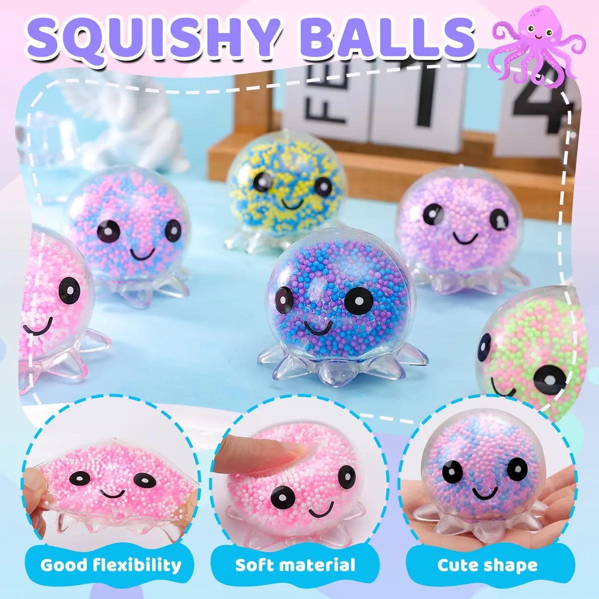 VESPRO 24 Pack Octopus Stress Balls Set for Adults | Fidget Toy for Anxiety Relief & Habit Correction - view 3