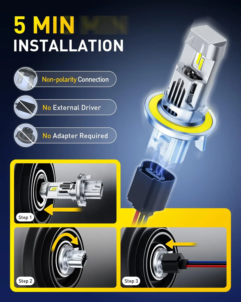 AUXITO H13/9008 LED Headlight Bulbs 80,000LM 6500K Cool White | 15X Brighter, Plug-N-Play, Pack of 2 - view 3