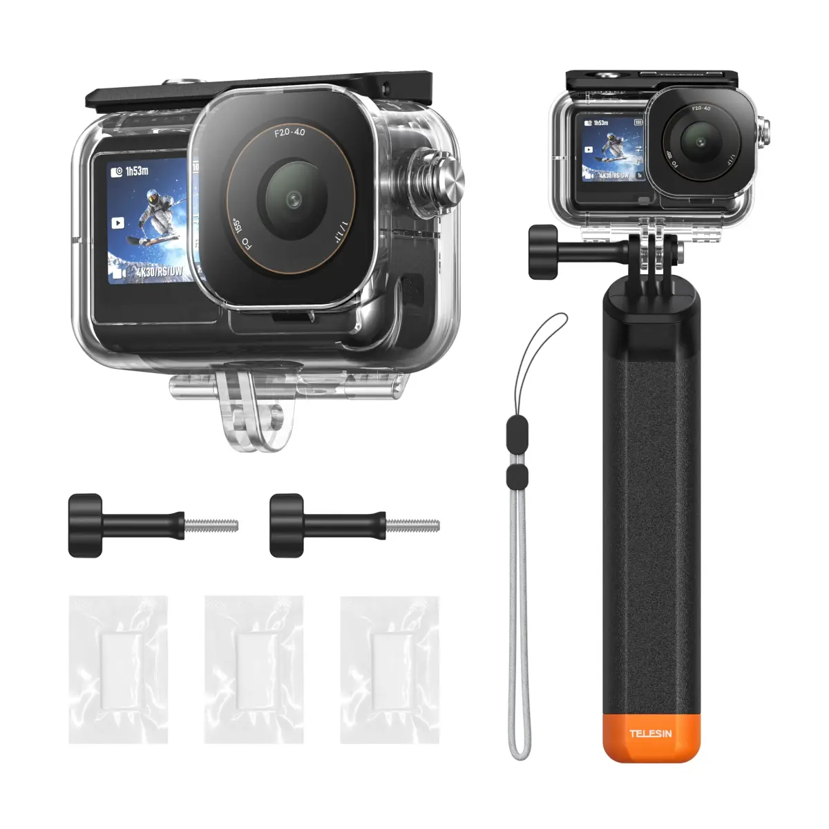 TELESIN Waterproof Case for DJI Action 5 Pro/4/3 Camera with Floating Stick | 60m (196ft) Deep Diving - main product image