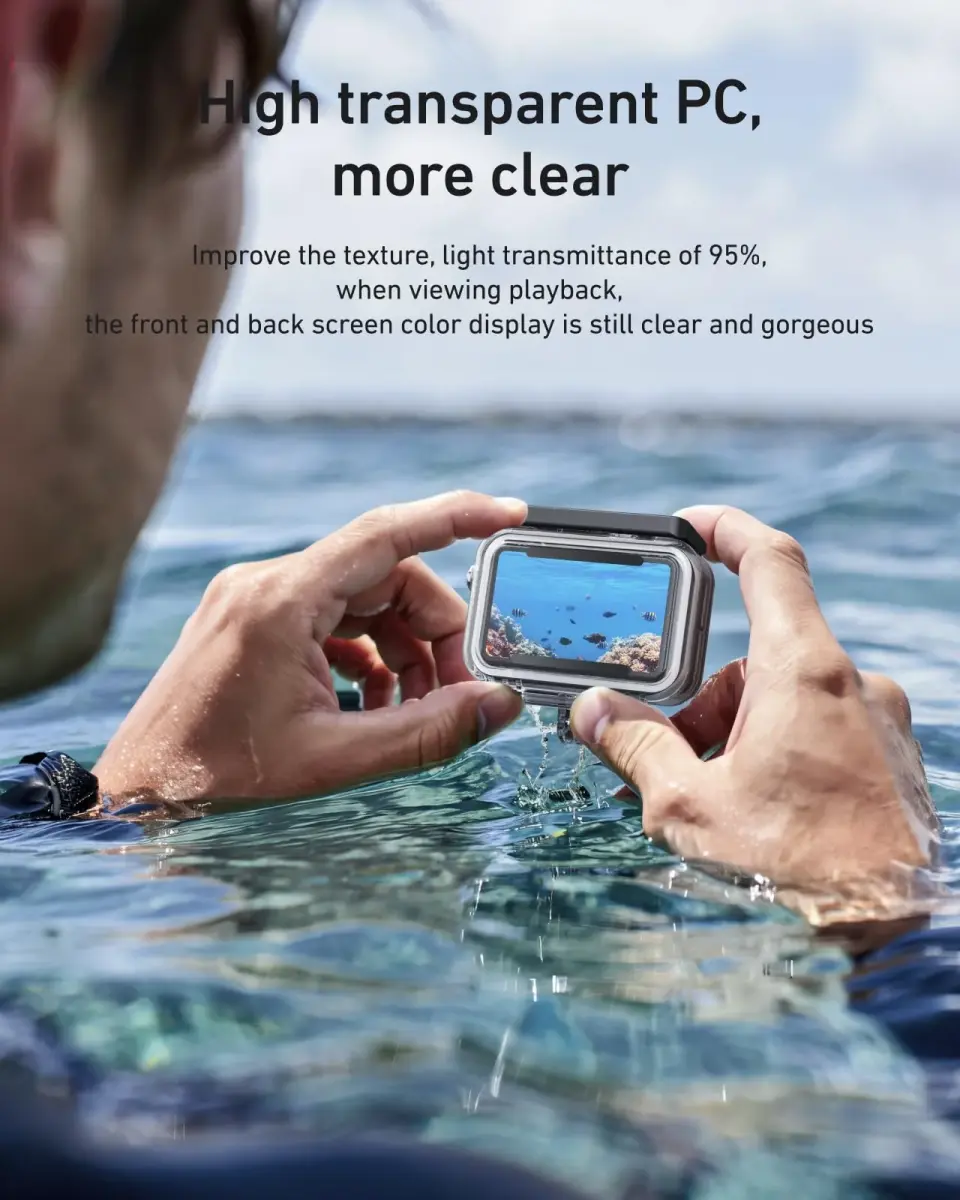 TELESIN Waterproof Case for DJI Action 5 Pro/4/3 Camera with Floating Stick | 60m (196ft) Deep Diving - view 2