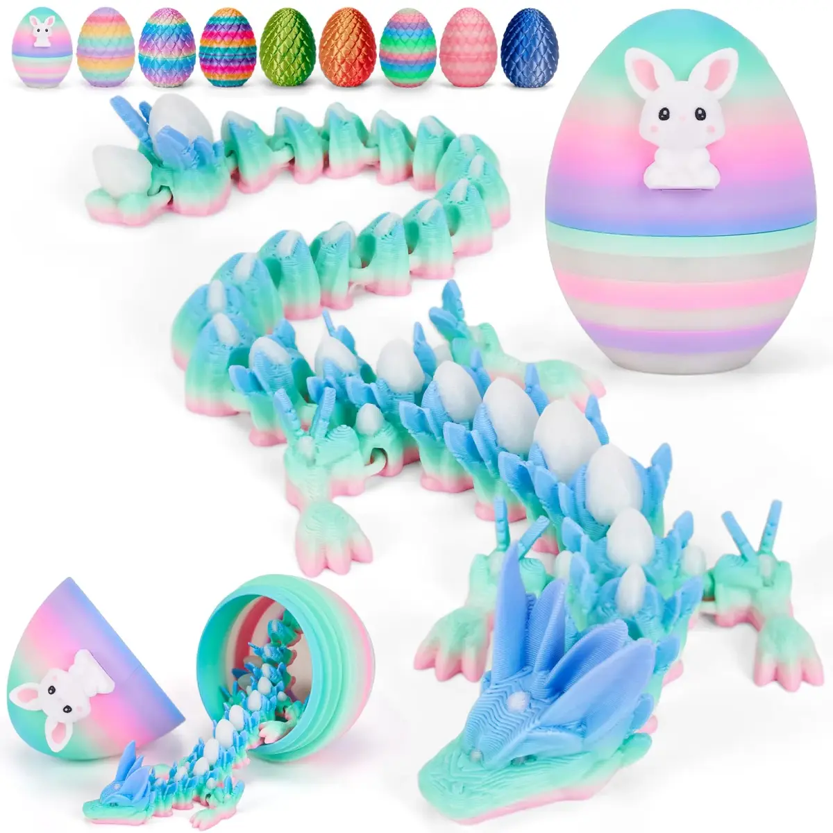 TBOLINE 3D Printed Dragon Egg Toy with 12" Articulated Crystal Dragon Inside (Easter Color, 115mm/4.53") | Officially Licensed by Cinderwing3D - main product image