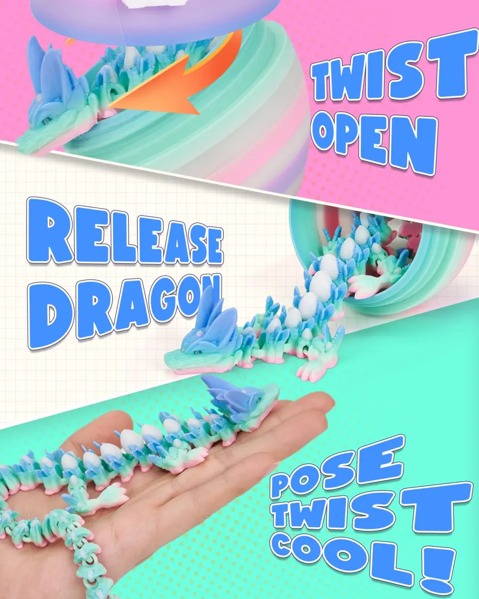 TBOLINE 3D Printed Dragon Egg Toy with 12" Articulated Crystal Dragon Inside (Easter Color, 115mm/4.53") | Officially Licensed by Cinderwing3D - view 4
