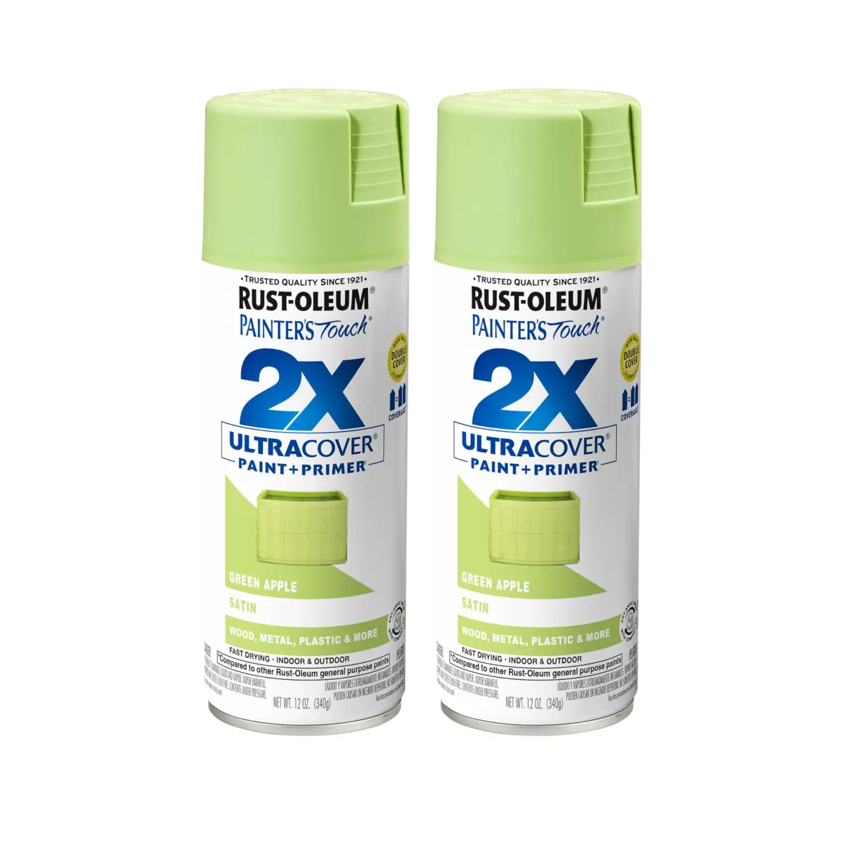 Rust-Oleum Painter's Touch 2X Satin Green Apple Spray Paint, 340g (12 Oz) - main product image