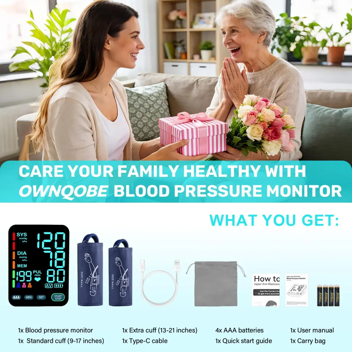 OWNQOBE Upper Arm Blood Pressure Monitor with 2 Cuffs & Large Color LED Display | Accurate Home Use - view 7