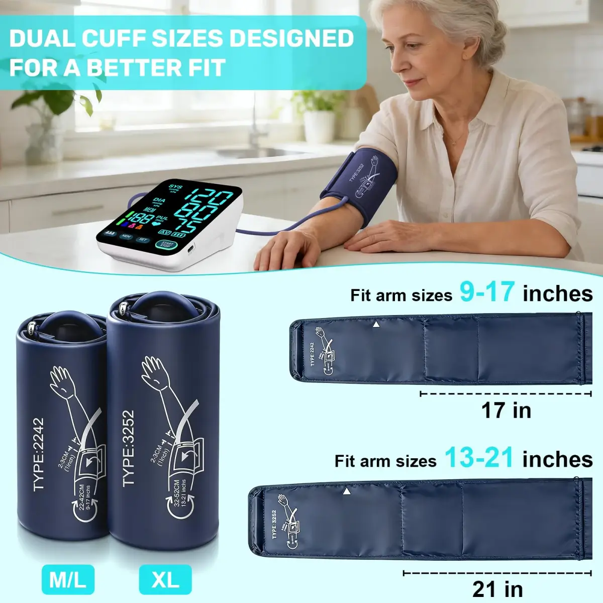 OWNQOBE Upper Arm Blood Pressure Monitor with 2 Cuffs & Large Color LED Display | Accurate Home Use - view 3