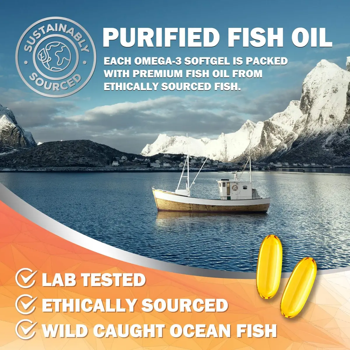 Nature's Nutrition Omega 3 Fish Oil 2400mg | Triple Strength Daily Supplement with EPA & DHA, Wild Caught, Lemon Flavor, 240 Softgels - view 6