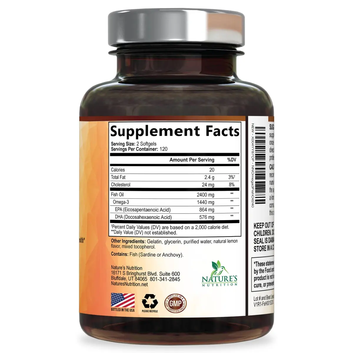 Nature's Nutrition Omega 3 Fish Oil 2400mg | Triple Strength Daily Supplement with EPA & DHA, Wild Caught, Lemon Flavor, 240 Softgels - view 8