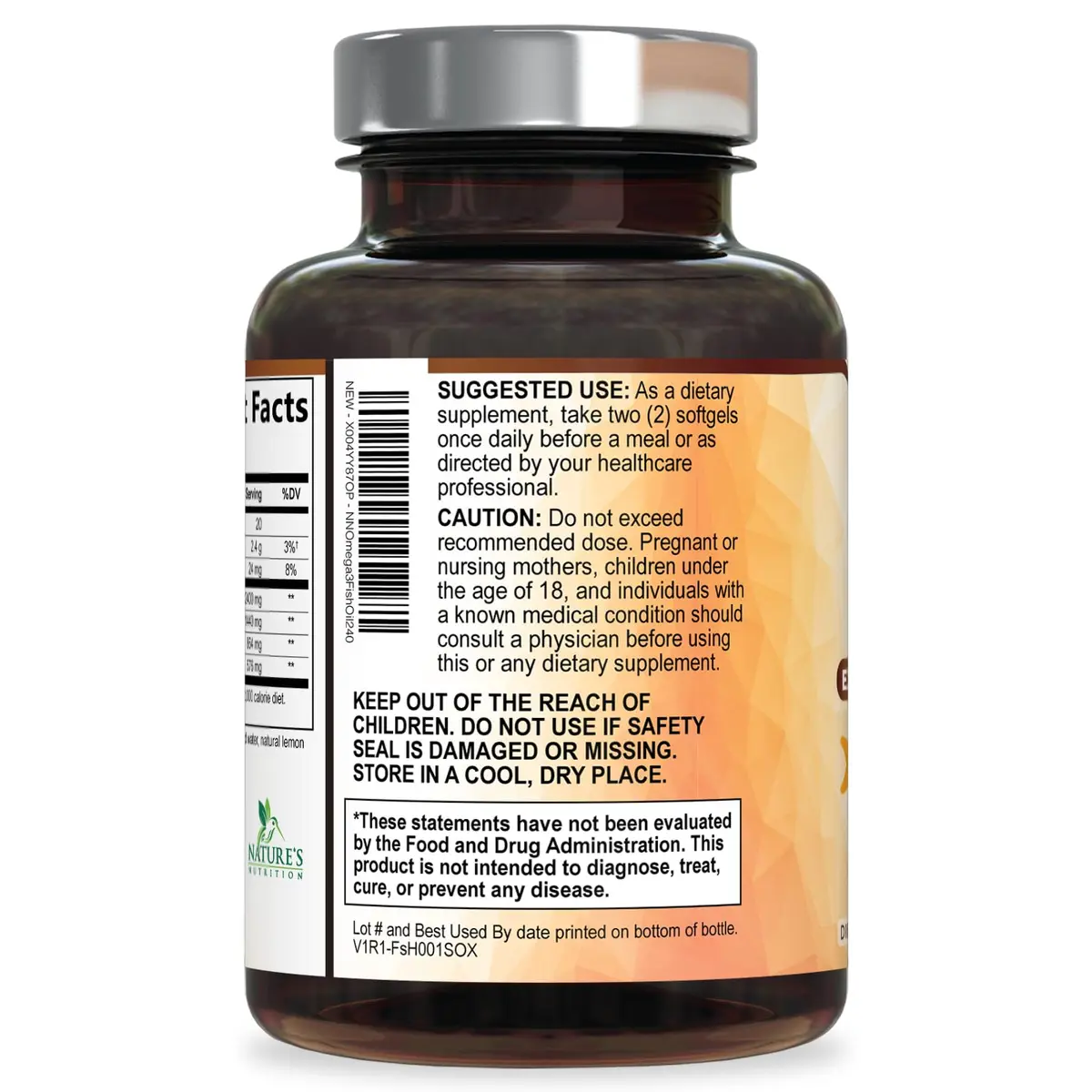 Nature's Nutrition Omega 3 Fish Oil 2400mg | Triple Strength Daily Supplement with EPA & DHA, Wild Caught, Lemon Flavor, 240 Softgels - view 9