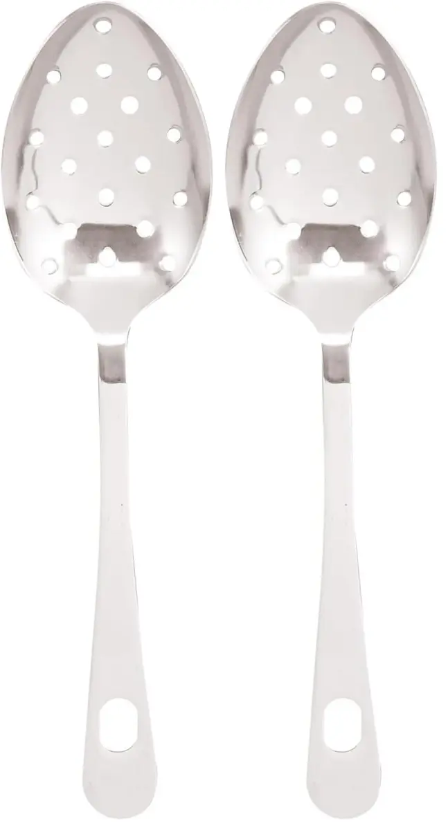 HIC Kitchen Pierced Serving Spoon Japanese Stainless Steel 23 cm (9.625 x 2.5 x 0.125-Inches) Pack of 2 | Drains Liquids for Mess-Free Serving - main product image