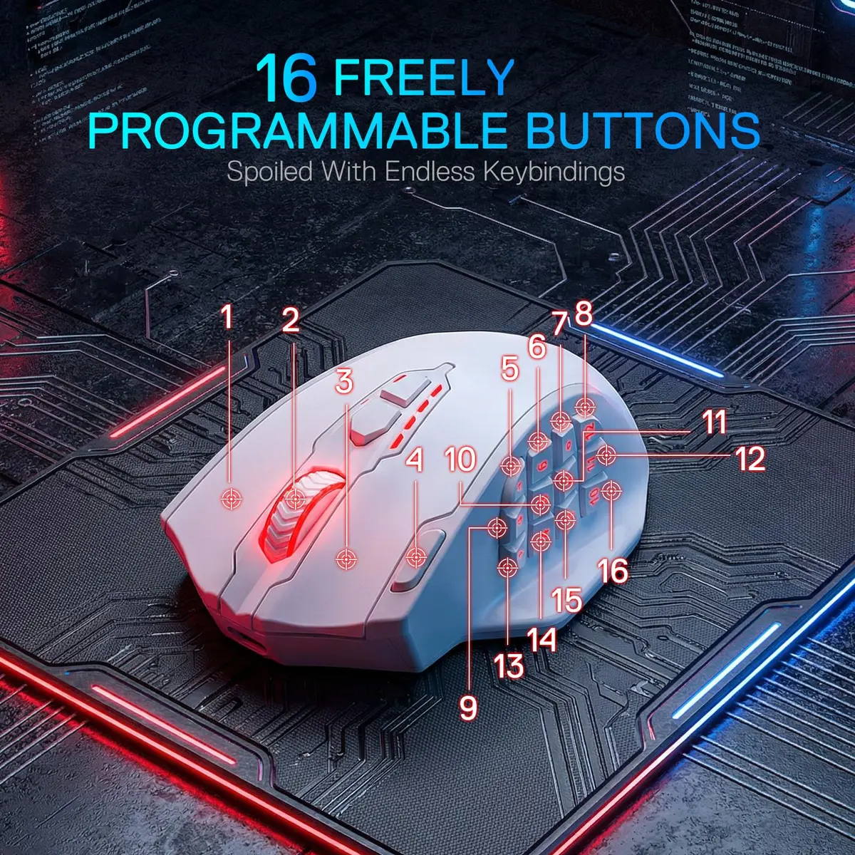 Redragon M913 MAX Wireless MMO Gaming Mouse 26000 DPI White | 18 Programmable Buttons, 1ms Response - view 4