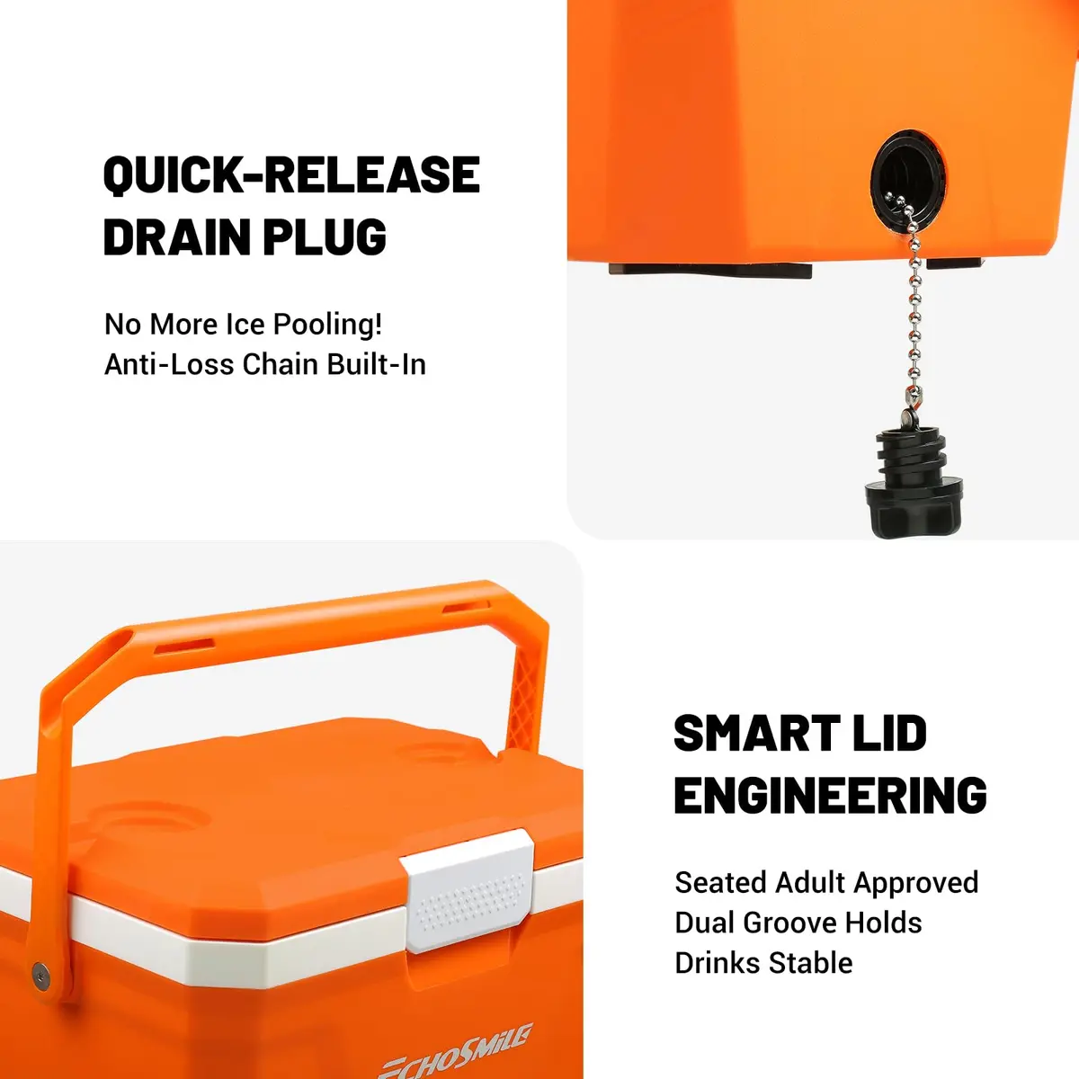 EchoSmile 20 Quart Insulated Cooler | Portable Hard Shell Ice Chest for Outdoors & Camping in Orange - view 5