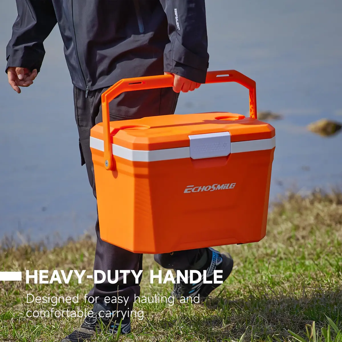 EchoSmile 20 Quart Insulated Cooler | Portable Hard Shell Ice Chest for Outdoors & Camping in Orange - view 3