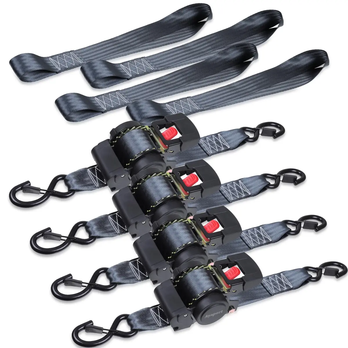Ayaport Retractable Ratchet Straps 2in X 12.5ft (4-Pack) | Heavy Duty Tie Downs with Soft Loops - main product image