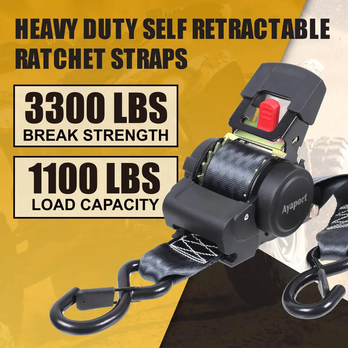 Ayaport Retractable Ratchet Straps 2in X 12.5ft (4-Pack) | Heavy Duty Tie Downs with Soft Loops - view 3