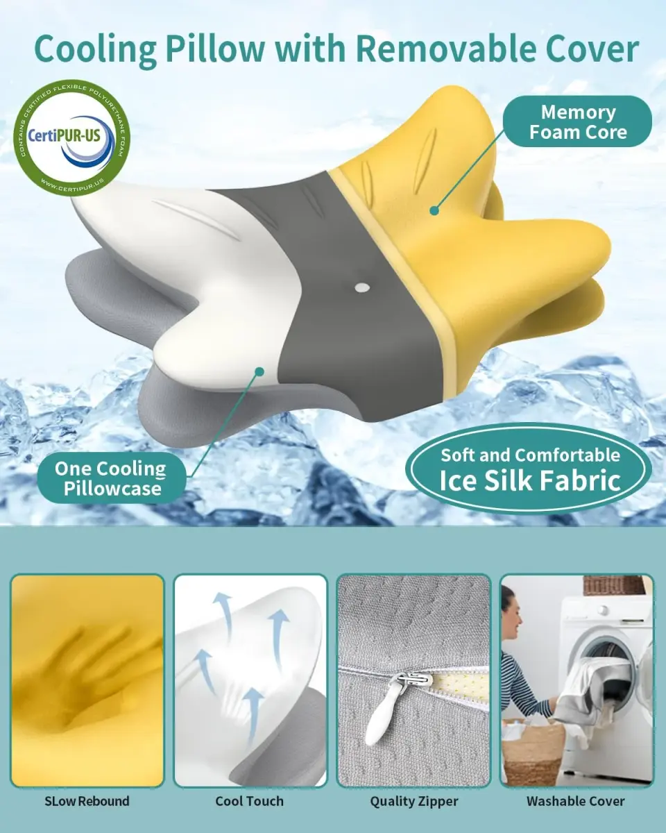 Tujami Cervical Neck Pillow for Pain Relief - Queen Size Memory Foam Contour Pillow | Orthopedic Support for Sleeping - view 3