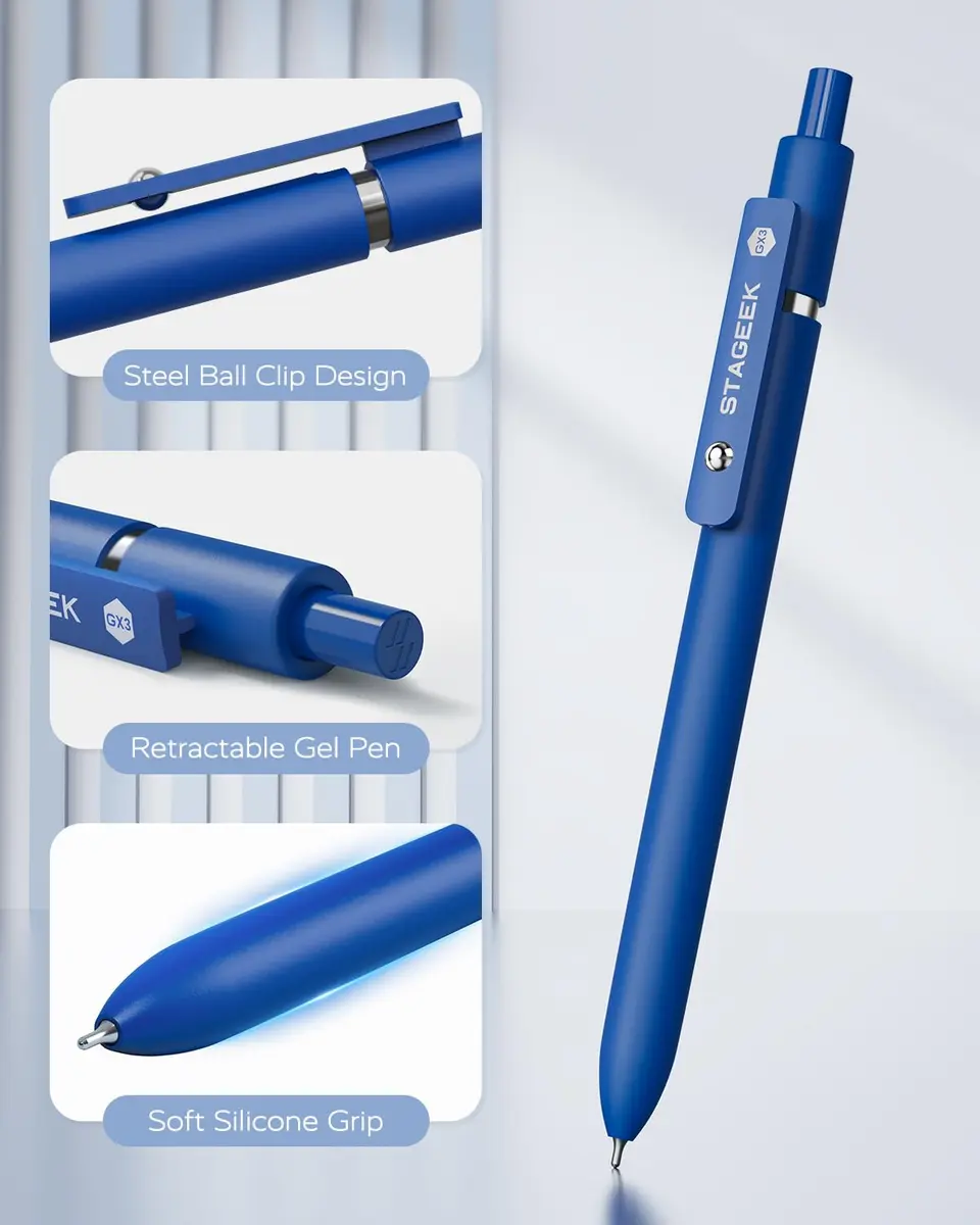 STAGEEK Gel Ink Rollerball Pens, 12 Pcs, Quick Dry, 0.7mm, Blue | Smooth Writing for Office & School - view 4