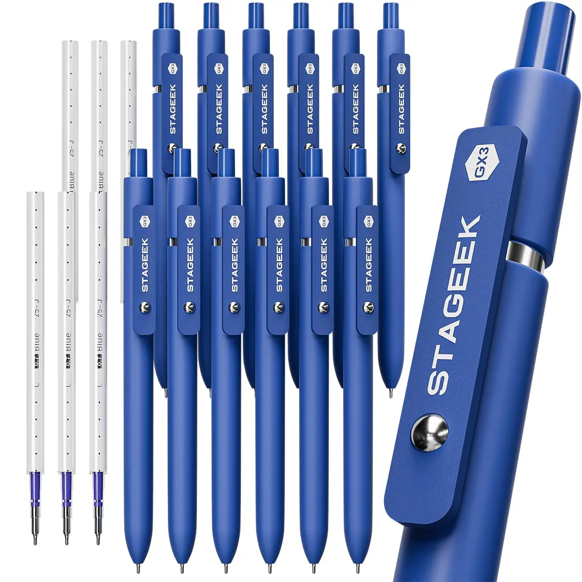 STAGEEK Gel Ink Rollerball Pens, 12 Pcs, Quick Dry, 0.7mm, Blue | Smooth Writing for Office & School - main product image