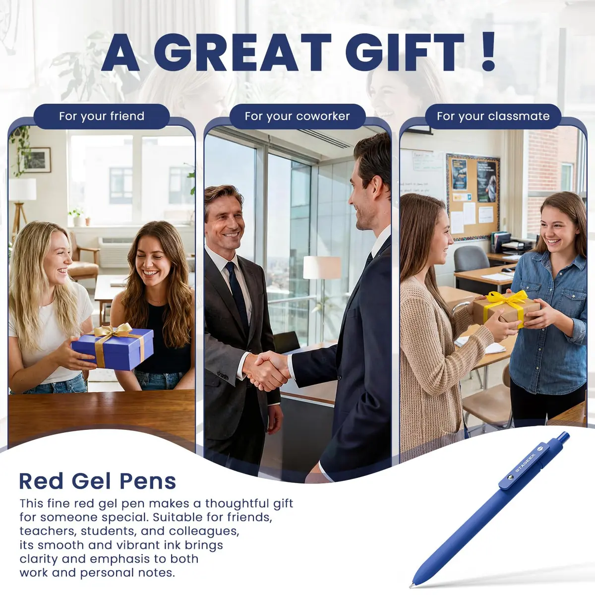 STAGEEK Gel Ink Rollerball Pens, 12 Pcs, Quick Dry, 0.7mm, Blue | Smooth Writing for Office & School - view 8
