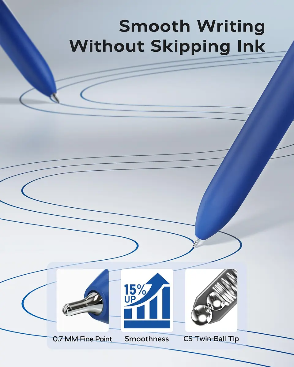STAGEEK Gel Ink Rollerball Pens, 12 Pcs, Quick Dry, 0.7mm, Blue | Smooth Writing for Office & School - view 2