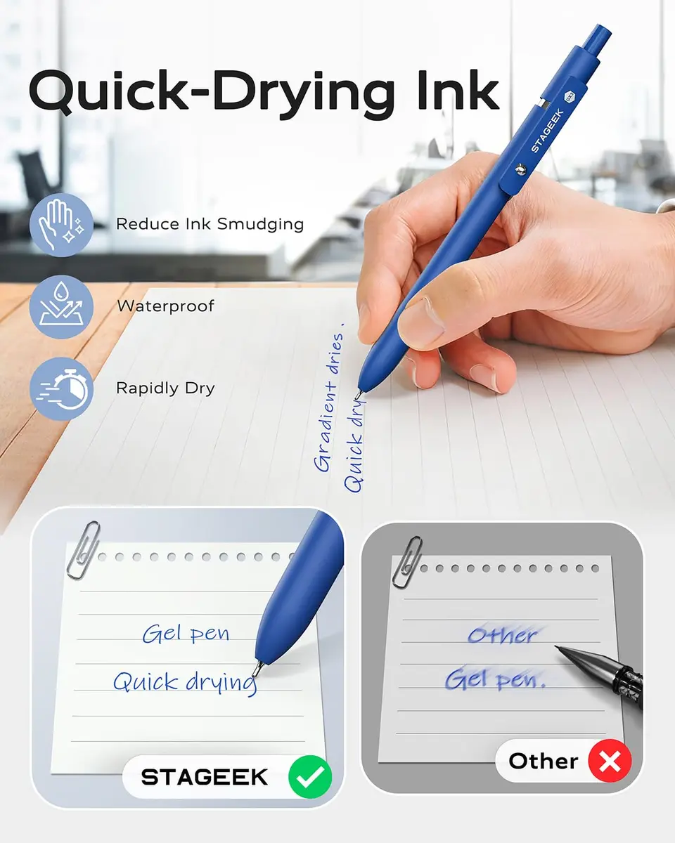 STAGEEK Gel Ink Rollerball Pens, 12 Pcs, Quick Dry, 0.7mm, Blue | Smooth Writing for Office & School - view 3