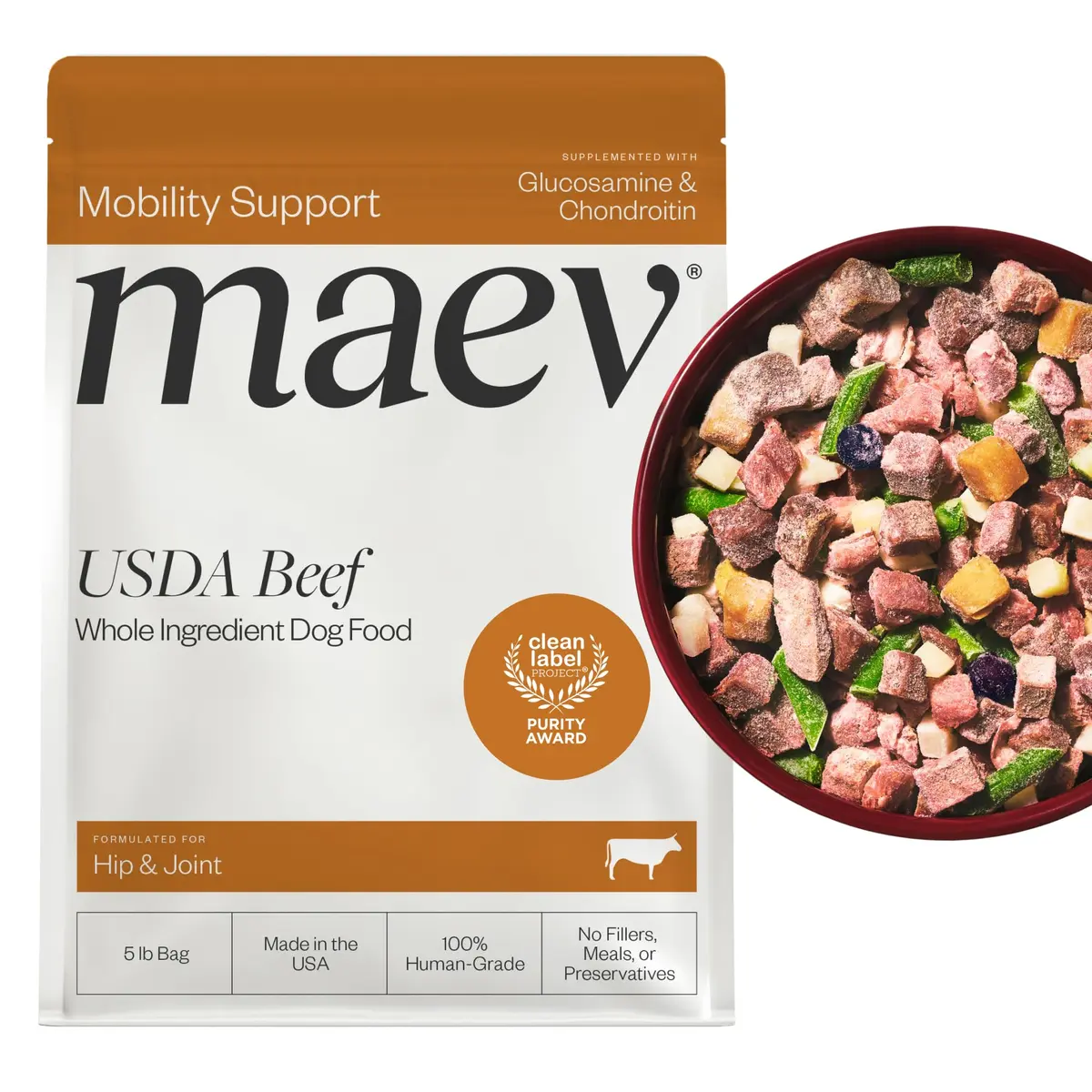 Maev Human-Grade Frozen Beef Dog Food, Hip & Joint Support, 5 lb | Supports Mobility & Inflammation - main product image