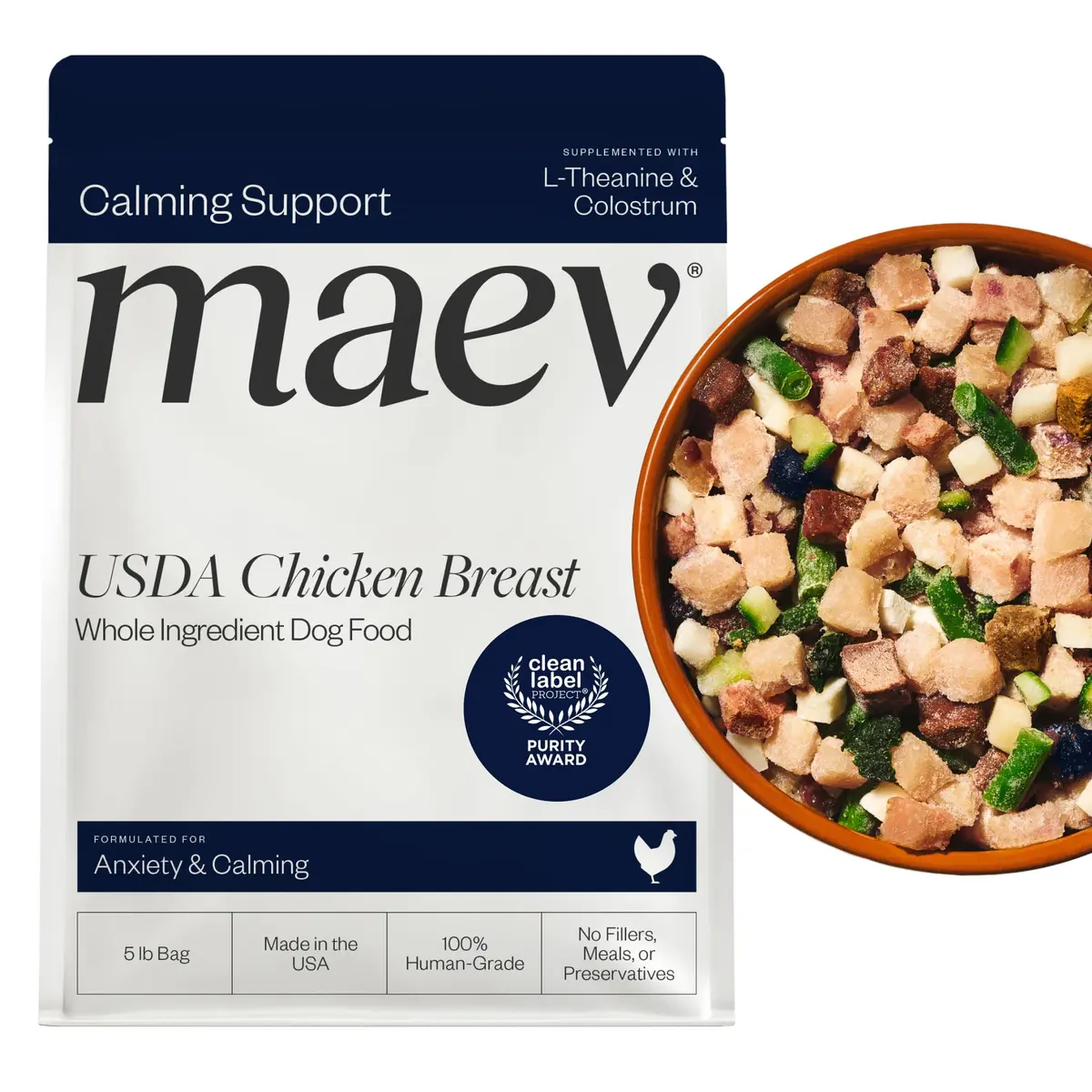 Maev Human-Grade Frozen Chicken Dog Food, 5 lb | Anxiety & Calming Support with Real Chicken - main product image