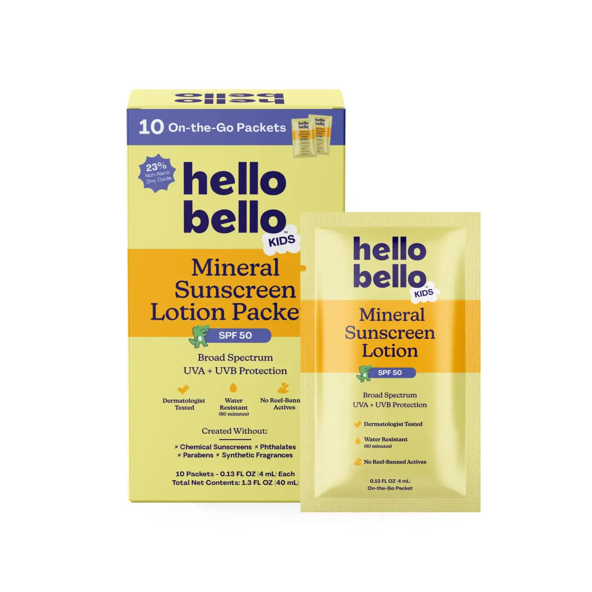 Hello Bello Kids Mineral Sunscreen Wipes SPF 50 (10 Packets, 0.13 fl oz Each) | Broad Spectrum UVA/UVB Protection - main product image