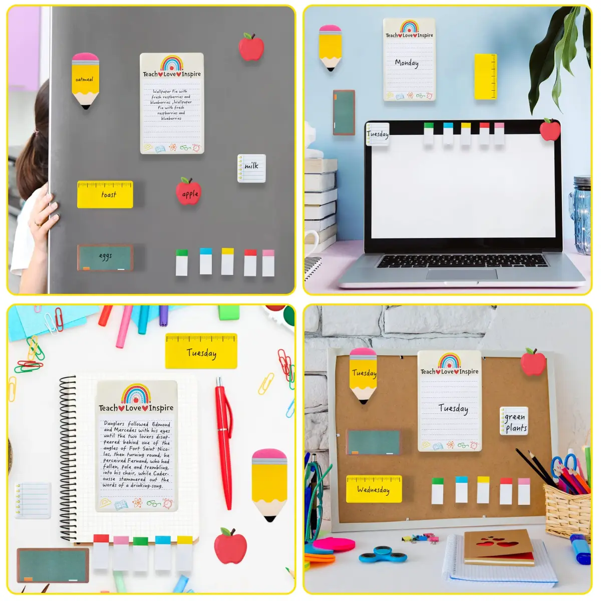 Xqumoi Teacher Sticky Notes Set 4 Pack | Ruler Blackboard Apple Shape Self-Stick Notes - view 5