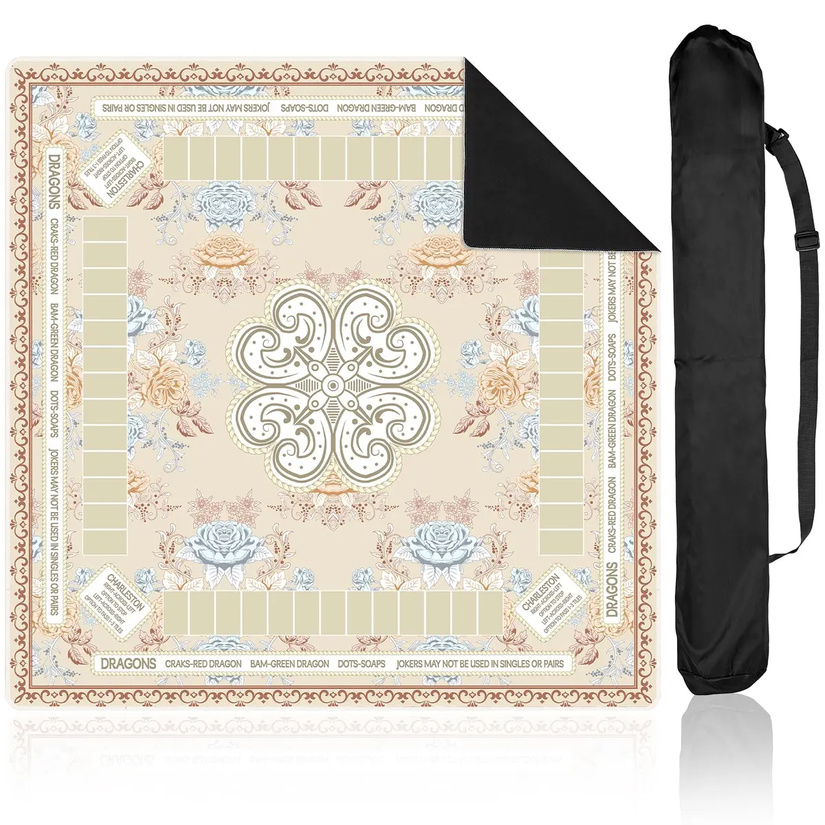 party greeting Chinoiserie Mahjong Mat 31.5 x 31.5 in | Noise-Reducing, Anti Slip, Elegant Beige - main product image