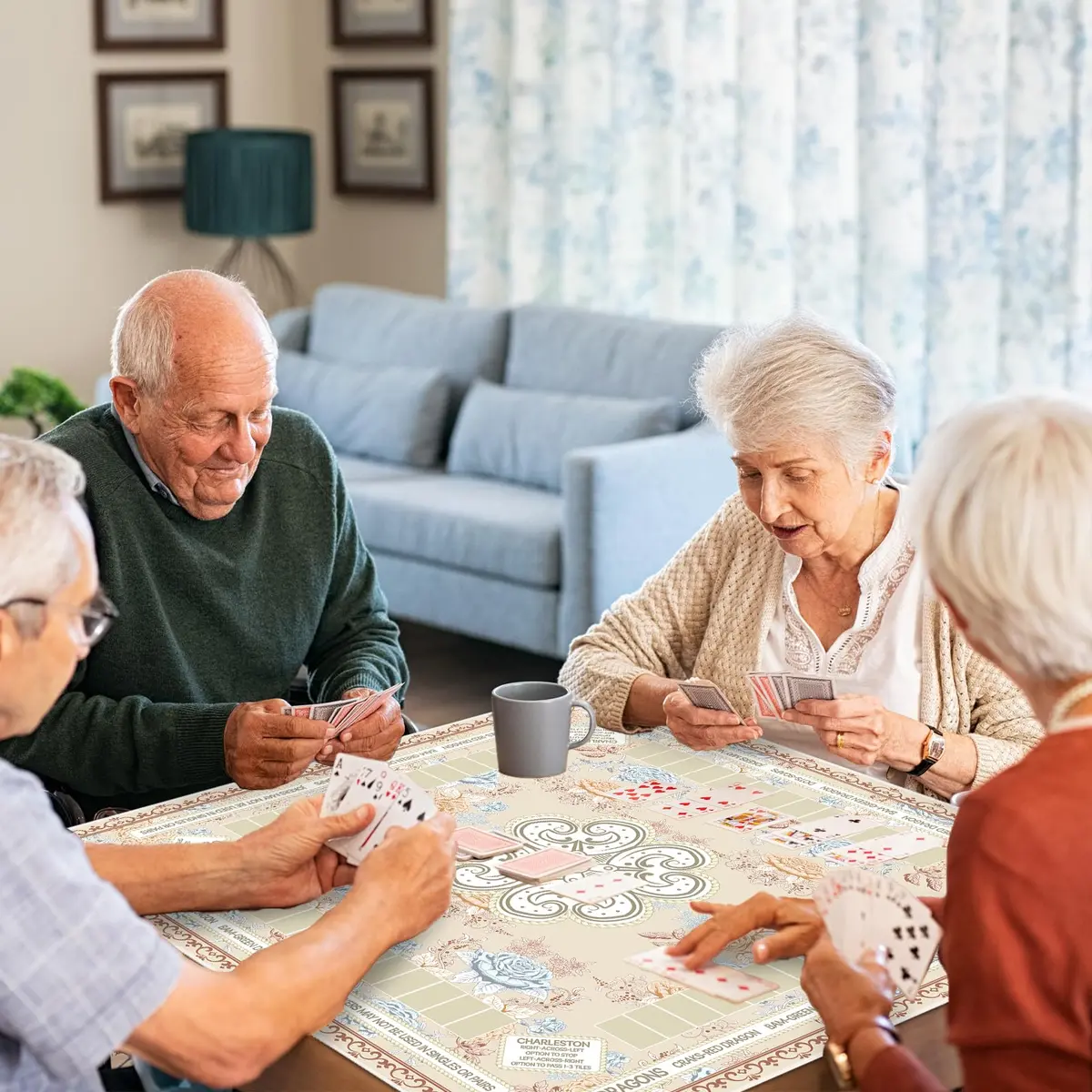 party greeting Chinoiserie Mahjong Mat 31.5 x 31.5 in | Noise-Reducing, Anti Slip, Elegant Beige - view 6