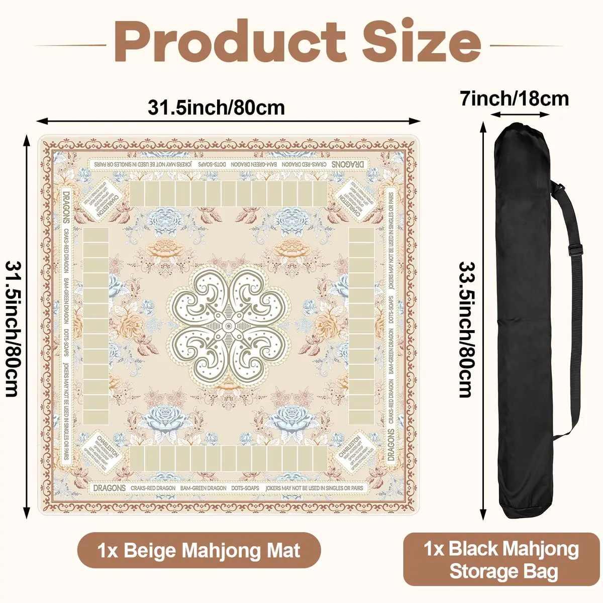 party greeting Chinoiserie Mahjong Mat 31.5 x 31.5 in | Noise-Reducing, Anti Slip, Elegant Beige - view 2