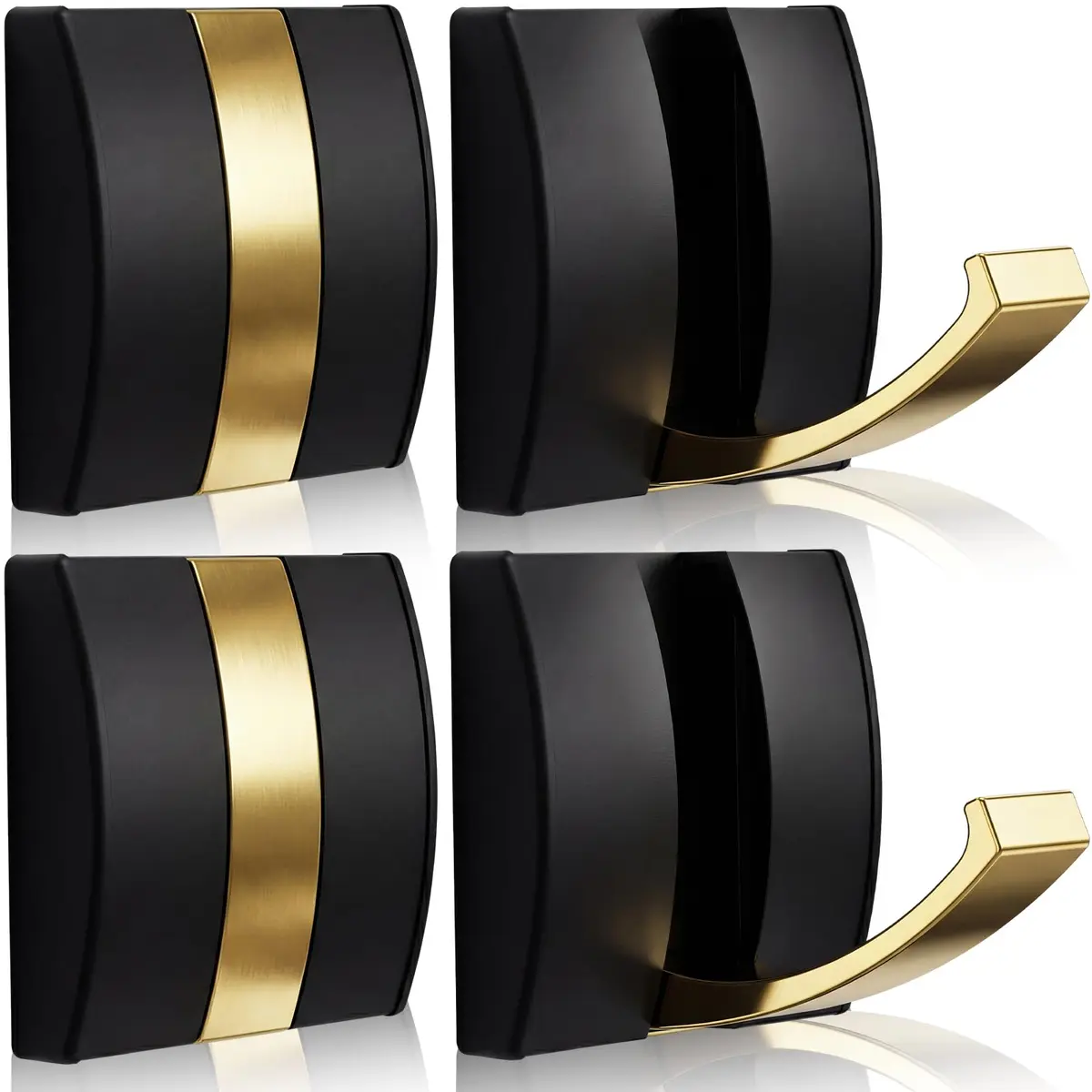 Queekay Storage Hook 4 Pcs Black Gold | Heavy Duty Aluminum Wall Hanging for Bathroom & Closet - main product image