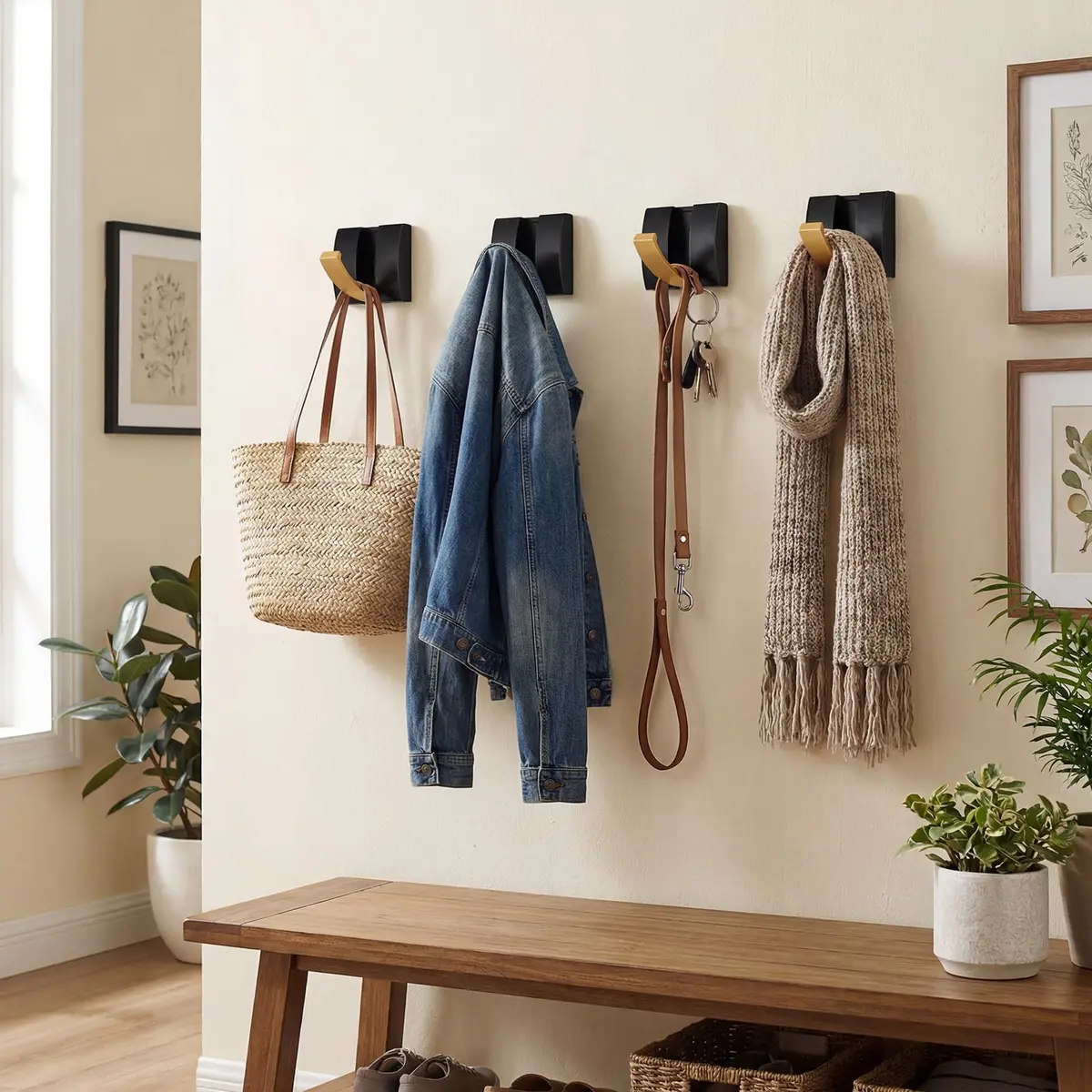 Queekay Storage Hook 4 Pcs Black Gold | Heavy Duty Aluminum Wall Hanging for Bathroom & Closet - view 3