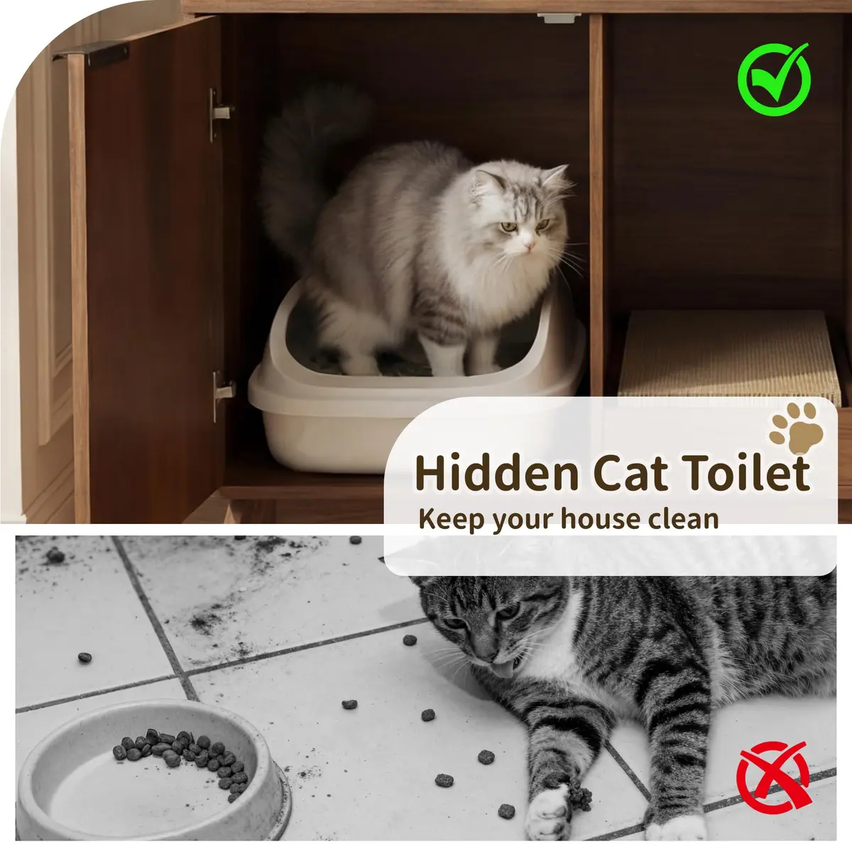 Seang Double Cat Litter Box Enclosure 47" Walnut | Multi-Functional Cat Furniture with Odor Control - view 5