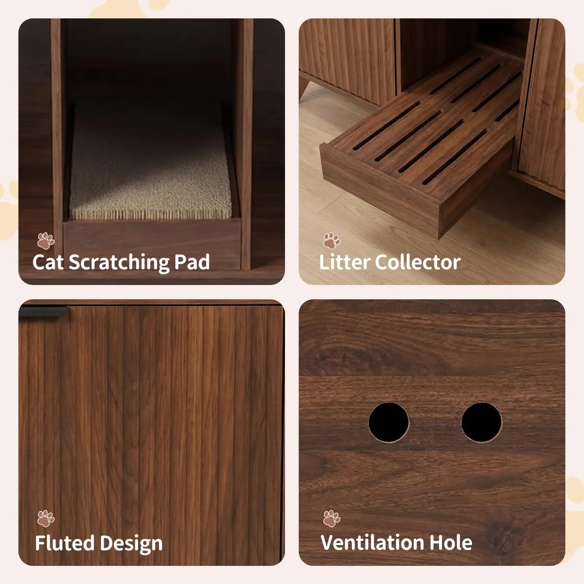 Seang Double Cat Litter Box Enclosure 47" Walnut | Multi-Functional Cat Furniture with Odor Control - view 4