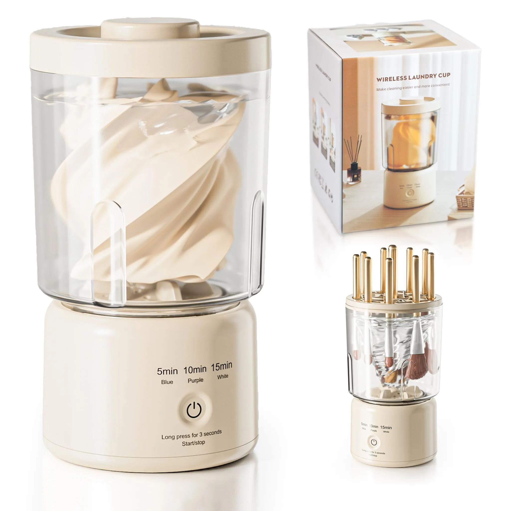 scbestuygo Portable Mini Washing Machine for Underwear & Makeup Brushes (Khaki) | Compact 1.6L Capacity - main product image