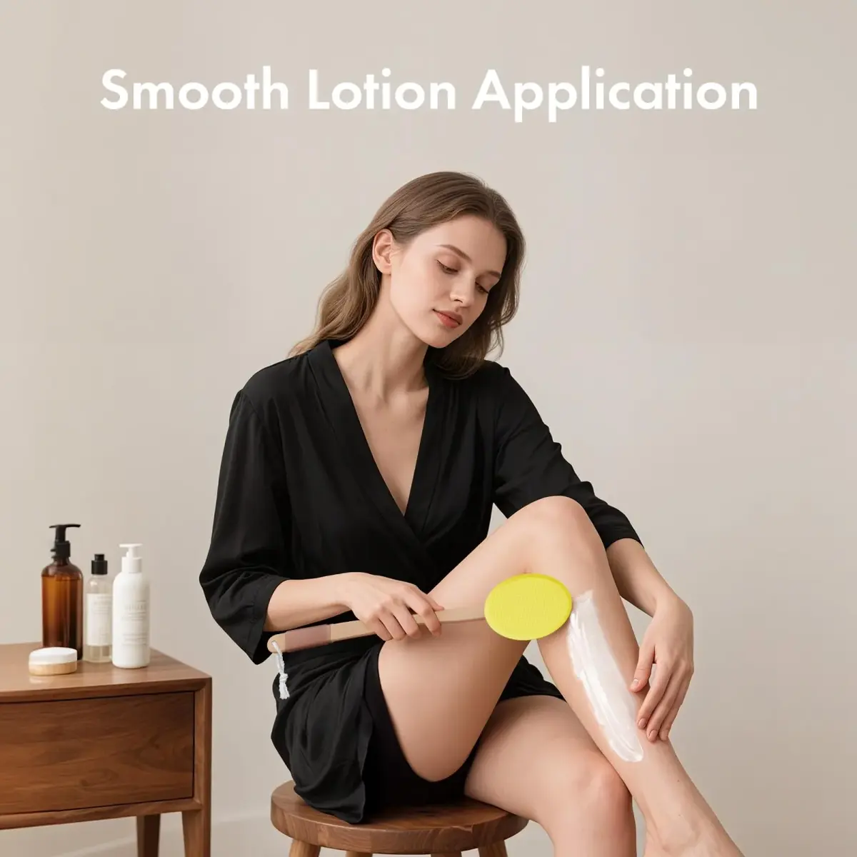 AmazerBath Lotion Applicator Lemon Yellow with 4 Replacement Pads | Curved 17" Handle for Back, Feet, Sunscreen, Medicine - view 7