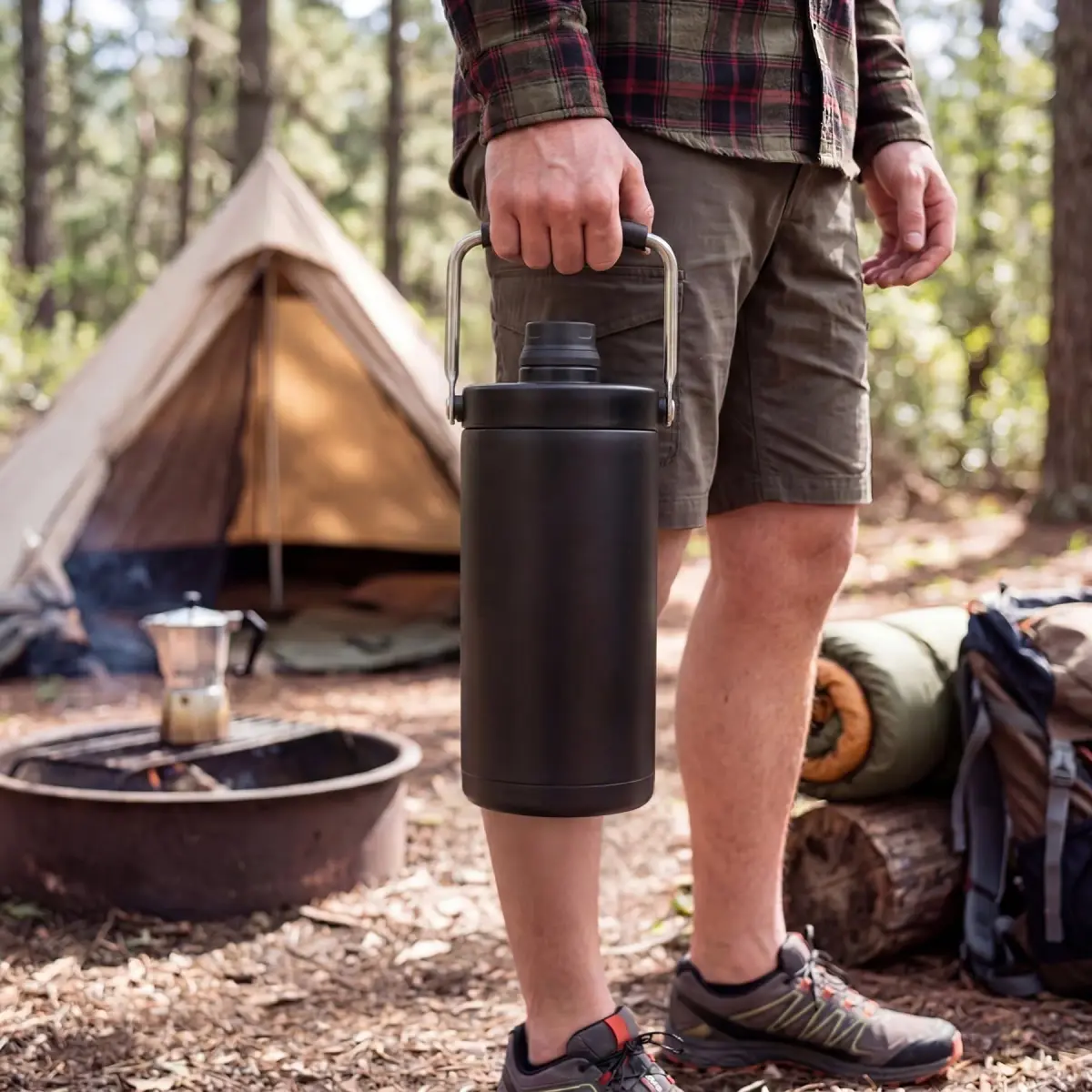 Kerilyn Insulated Half Gallon Jug with Handle, 1893ml (64oz) Stainless Steel Water Bottle | Vacuum Insulated for 48 Hrs Cold, 24 Hrs Hot, Black - view 6