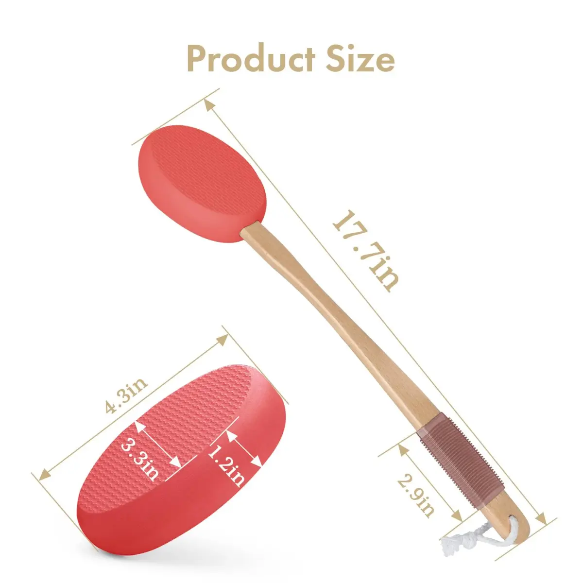 AmazerBath Lotion Applicator 4 Replacement Pads 17 inch Curved Handle Rose Red | Even Application - view 2