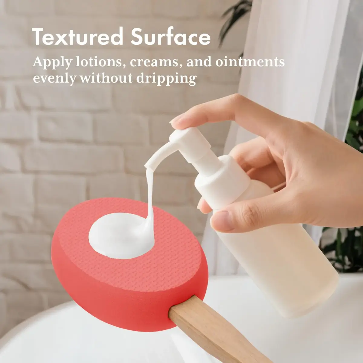 AmazerBath Lotion Applicator 4 Replacement Pads 17 inch Curved Handle Rose Red | Even Application - view 3