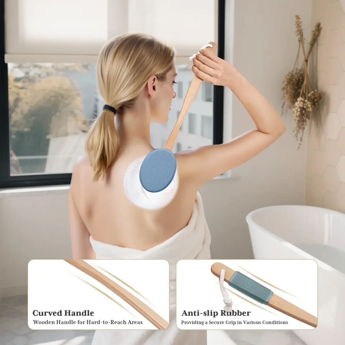 AmazerBath Lotion Applicator with 4 Replacement Pads | Curved Handle for Back, Feet, Sunscreen, Medicine - view 5
