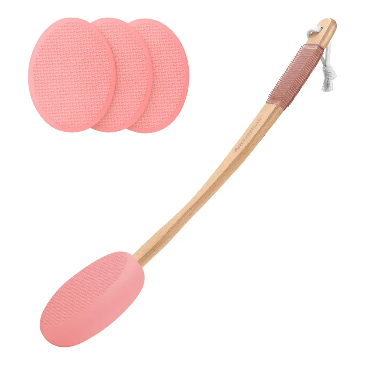 AmazerBath Lotion Applicator with 4 Replacement Pads & 17" Curved Handle | FDA Approved for Back & Feet (Apricot Red) - main product image