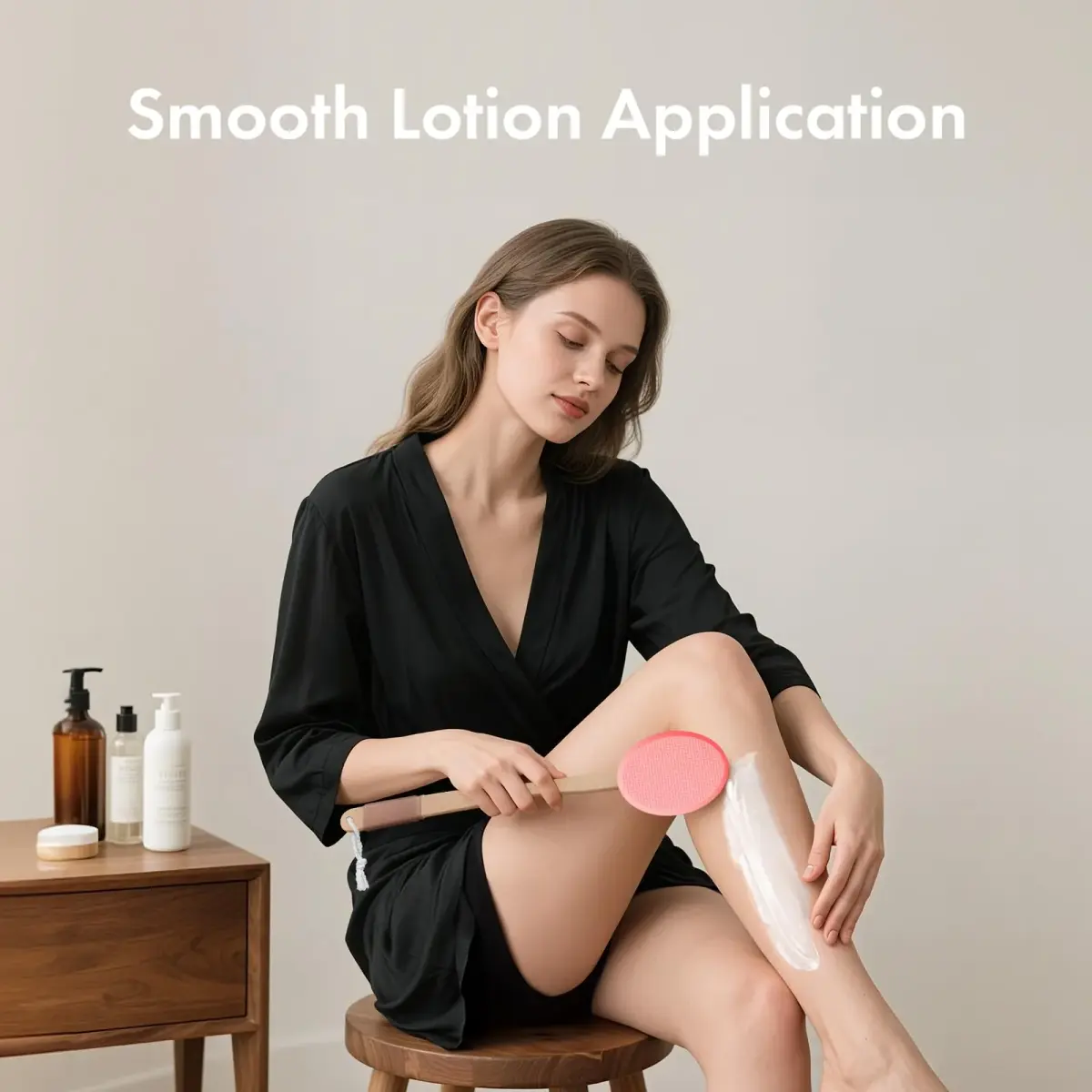 AmazerBath Lotion Applicator with 4 Replacement Pads & 17" Curved Handle | FDA Approved for Back & Feet (Apricot Red) - view 7