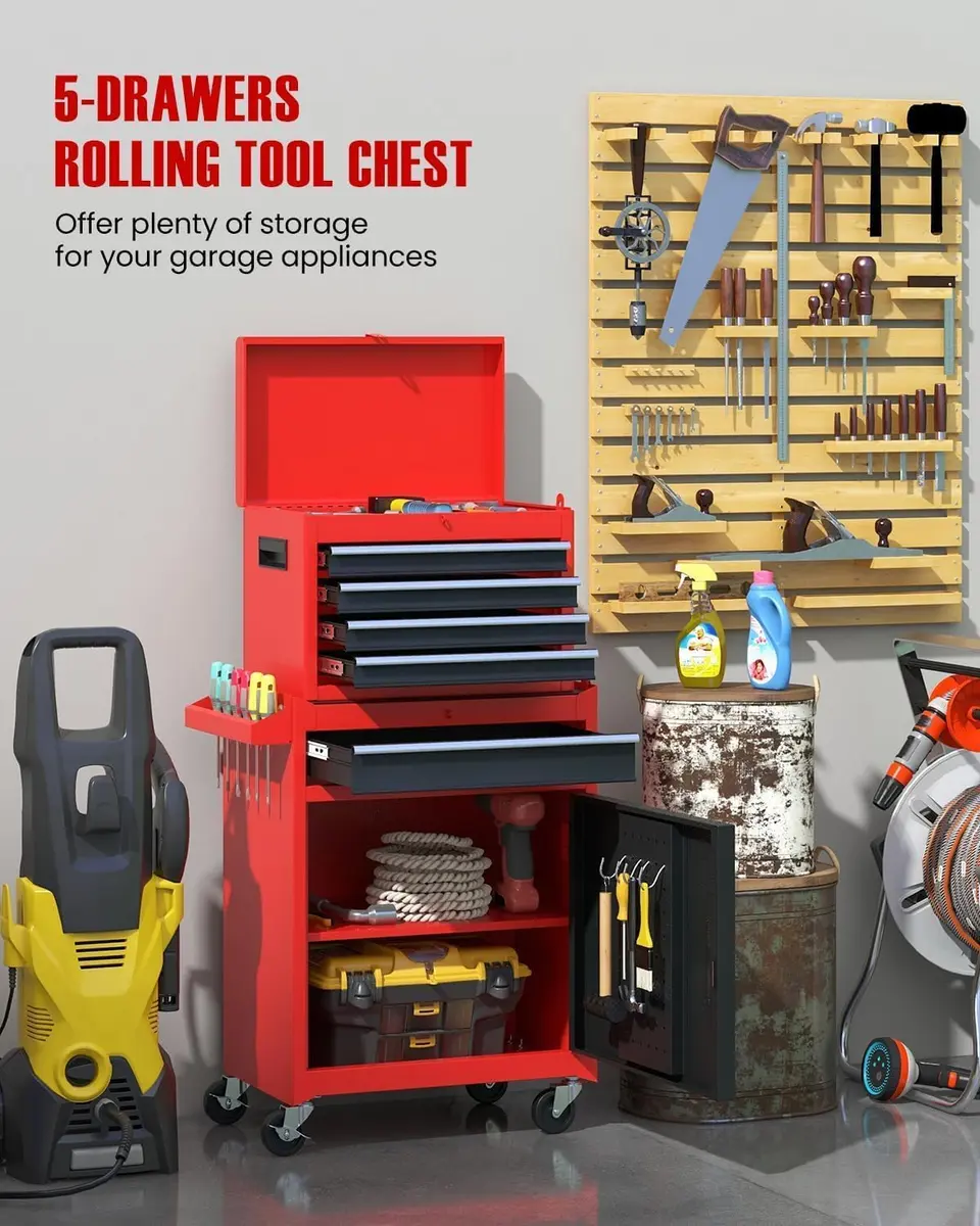 ARNOT 2-in-1 Rolling Tool Chest with 5 Drawers | Heavy-Duty Metal Storage for Garage & Workshop - view 6