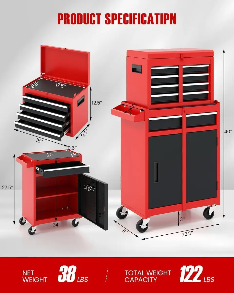 ARNOT 2-in-1 Rolling Tool Chest with 5 Drawers | Heavy-Duty Metal Storage for Garage & Workshop - view 2