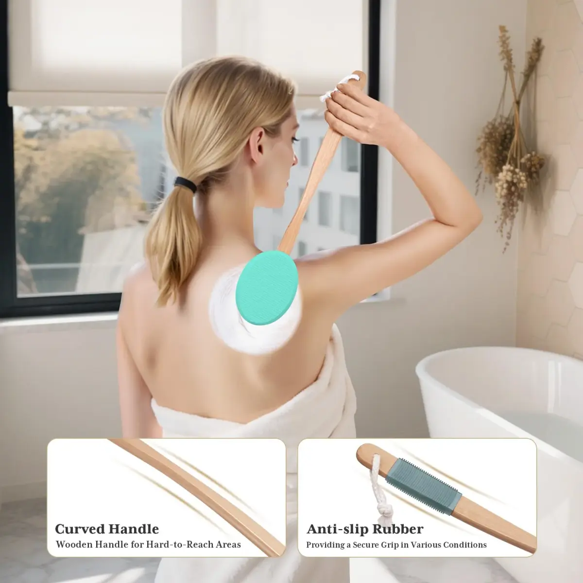 AmazerBath Lotion Applicator with 4 Replacement Pads & 17" Curved Handle | FDA Approved for Back, Feet, and Hard-to-Reach Areas - view 5