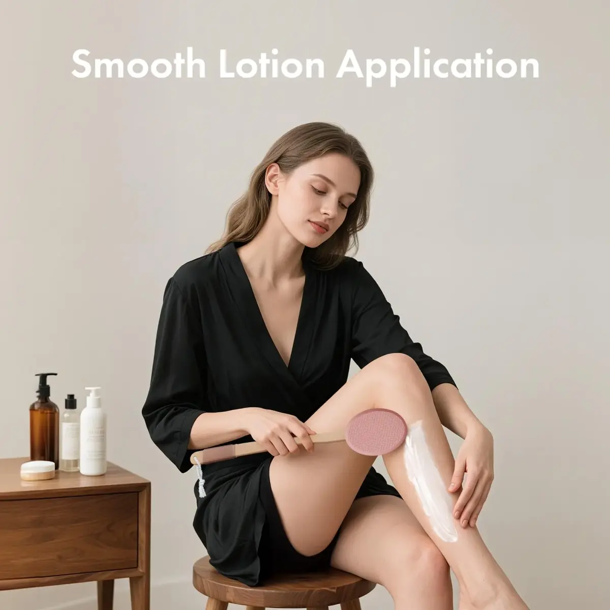 AmazerBath Lotion Applicator Coffee Pink with 4 Replacement Pads | Curved Handle for Back & Feet - view 7