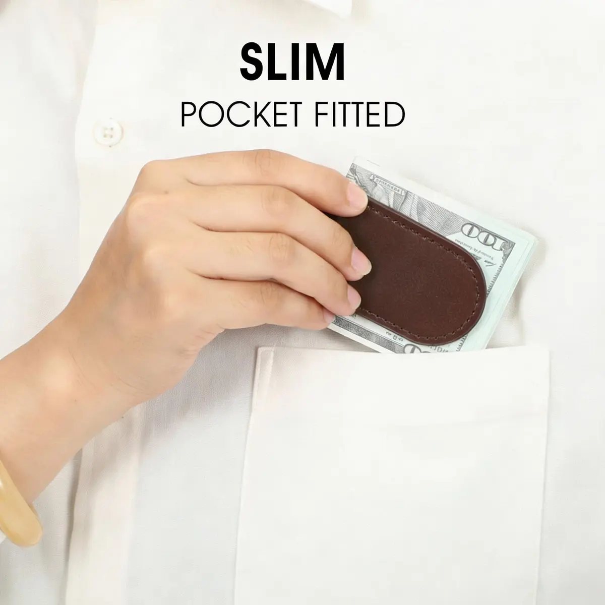 Hpmjz Slim Magnetic Money Clip Leather Business Card Holder for Men Black | Compact & Durable - view 3
