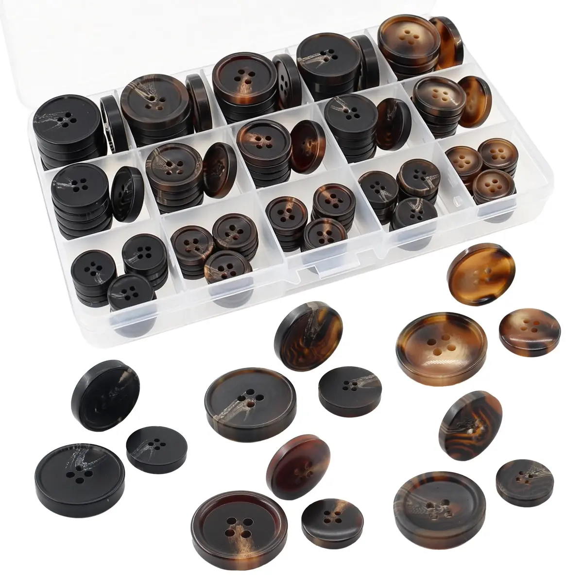 Renashed Faux Buffalo Horn Suit Coat Buttons 15mm, 20mm, 25mm (Dark Brown Series) | 120 Pcs - main product image