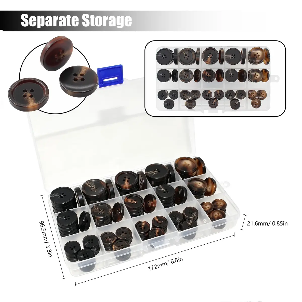 Renashed Faux Buffalo Horn Suit Coat Buttons 15mm, 20mm, 25mm (Dark Brown Series) | 120 Pcs - view 5